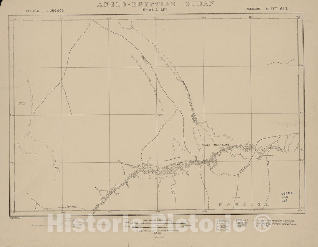 Historic 1909 Map - Sudan 1:250,000 - Shala MTS Sheet 64-L Feb 1916 - Anglo-Egyptian Sudan