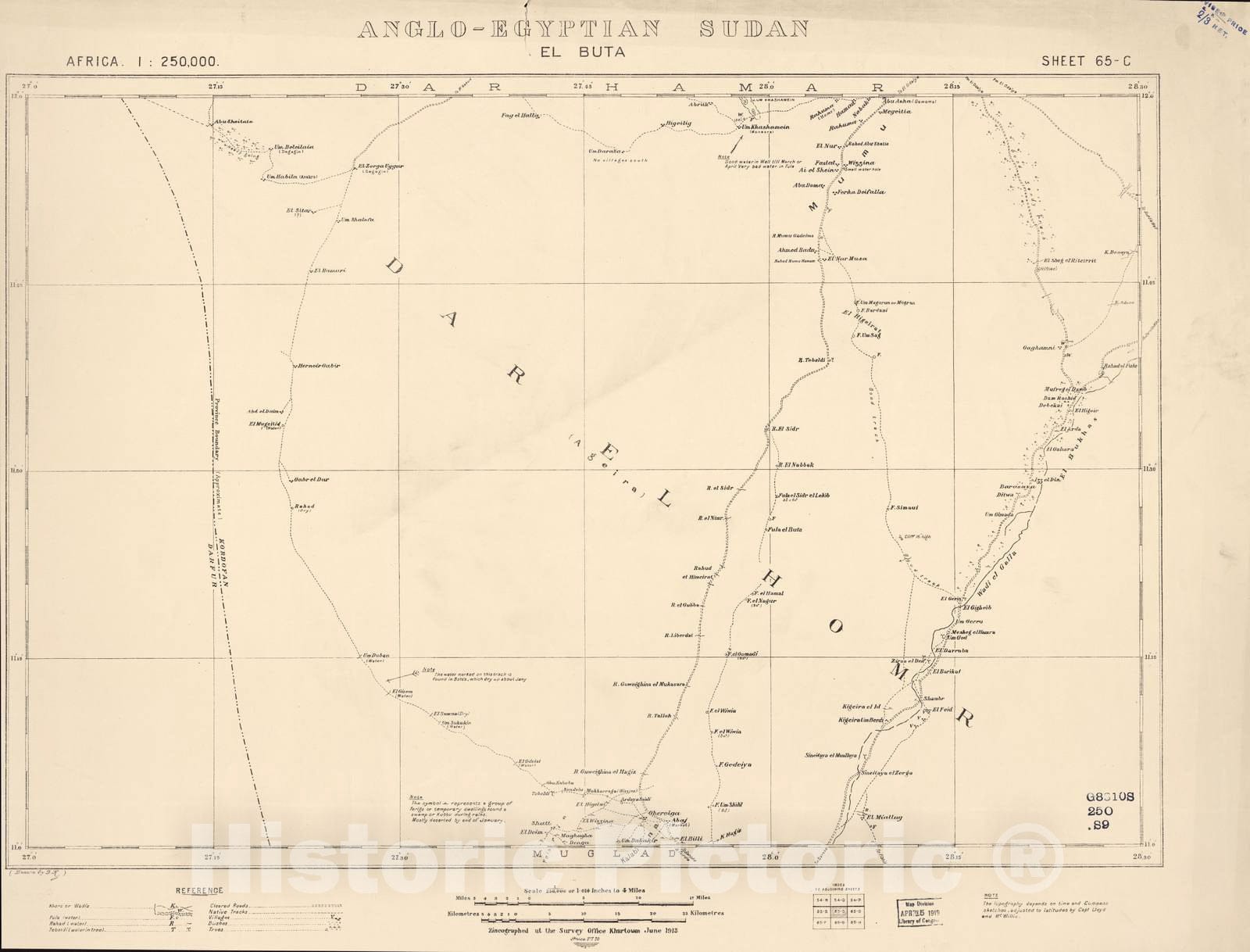 Historic 1909 Map - Sudan 1:250,000 - El Buta Sheet 65-C Jun 1913 - Anglo-Egyptian Sudan