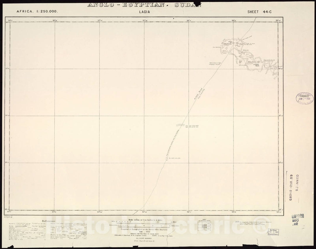 Historic 1909 Map - Sudan 1:250,000 - Lagi Sheet 44-C Nov 1922 - Anglo-Egyptian Sudan