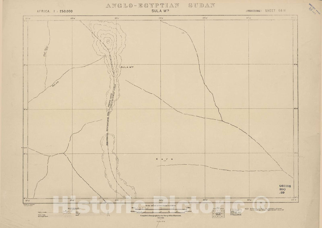 Historic 1909 Map - Sudan 1:250,000 - Sula MTS Sheet 64-H Feb 1916 - Anglo-Egyptian Sudan