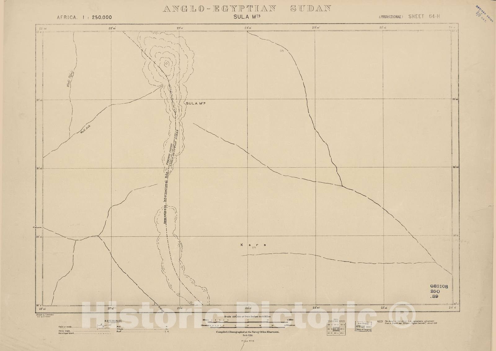 Historic 1909 Map - Sudan 1:250,000 - Sula MTS Sheet 64-H Feb 1916 - Anglo-Egyptian Sudan