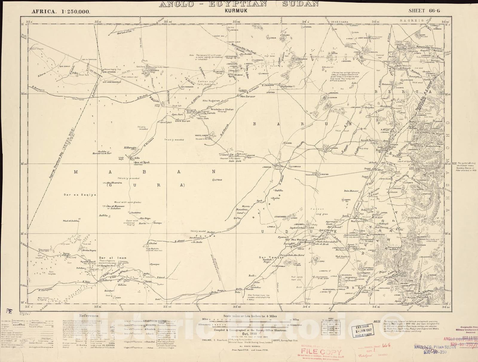 Historic 1909 Map - Sudan 1:250,000 - Kurmuk Sheet 66-G Oct 1930 - Anglo-Egyptian Sudan 1