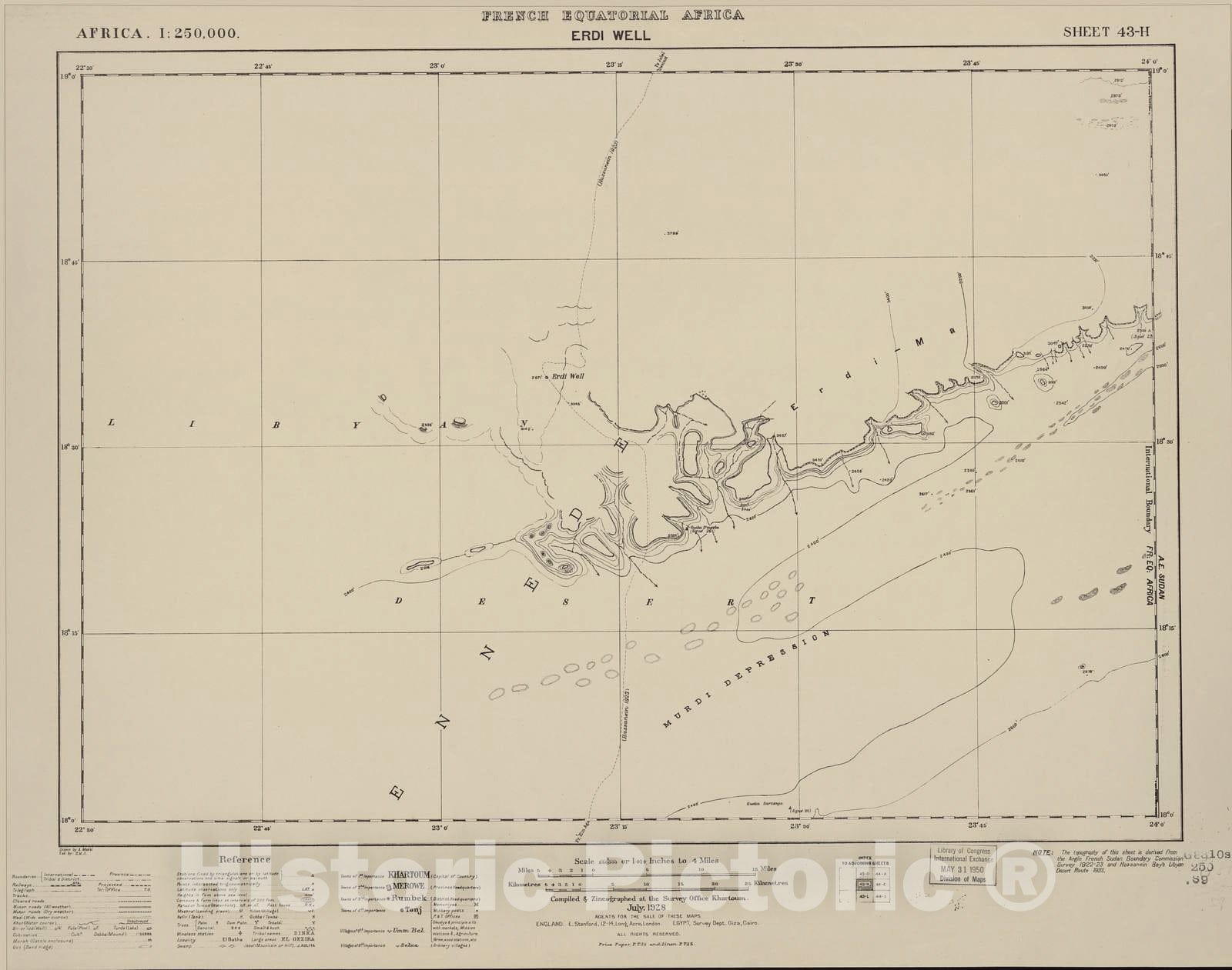 Historic 1909 Map - Sudan 1:250,000 - Erdi Well Sheet 43-H Jul 1928 - Anglo-Egyptian Sudan