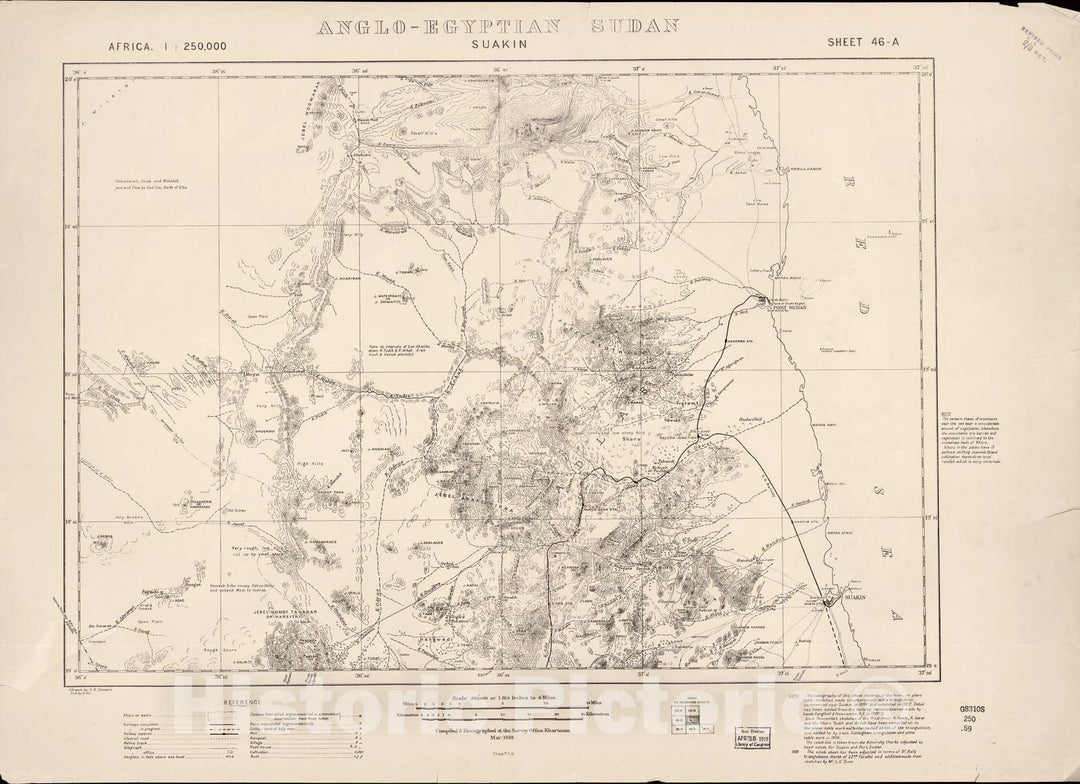 Historic 1909 Map - Sudan 1:250,000 - Suakin Sheet 46-A Mar 1918 - Anglo-Egyptian Sudan