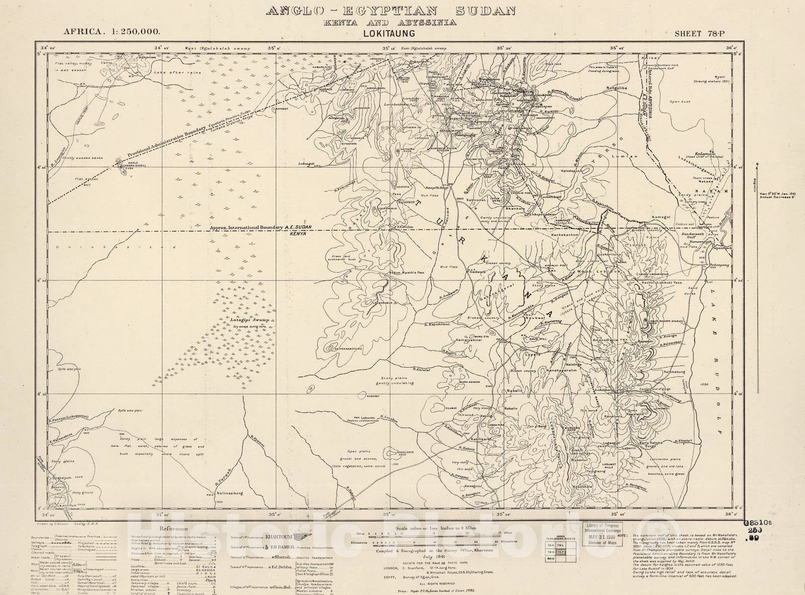 Historic 1909 Map - Sudan 1:250,000 - Lokitaung Sheet 78-P Jul 1941 - Anglo-Egyptian Sudan