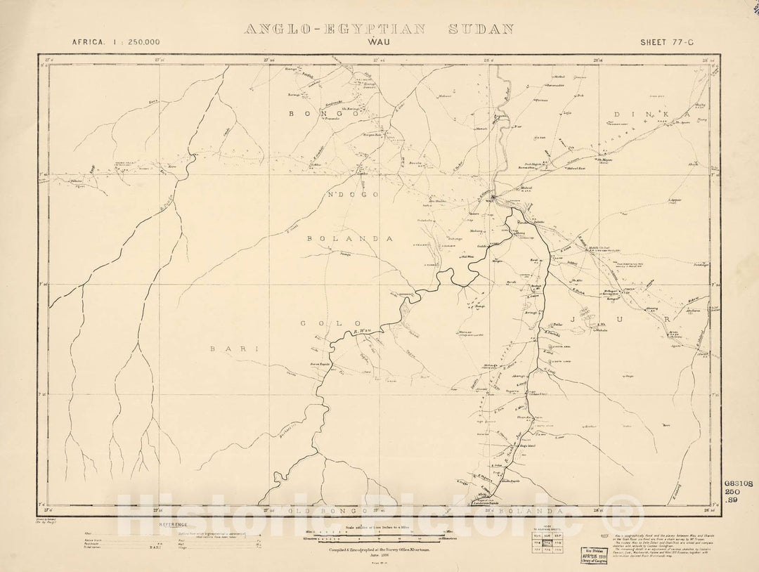 Historic 1909 Map - Sudan 1:250,000 - Wau Sheet 77-C Jun 1915 - Anglo-Egyptian Sudan