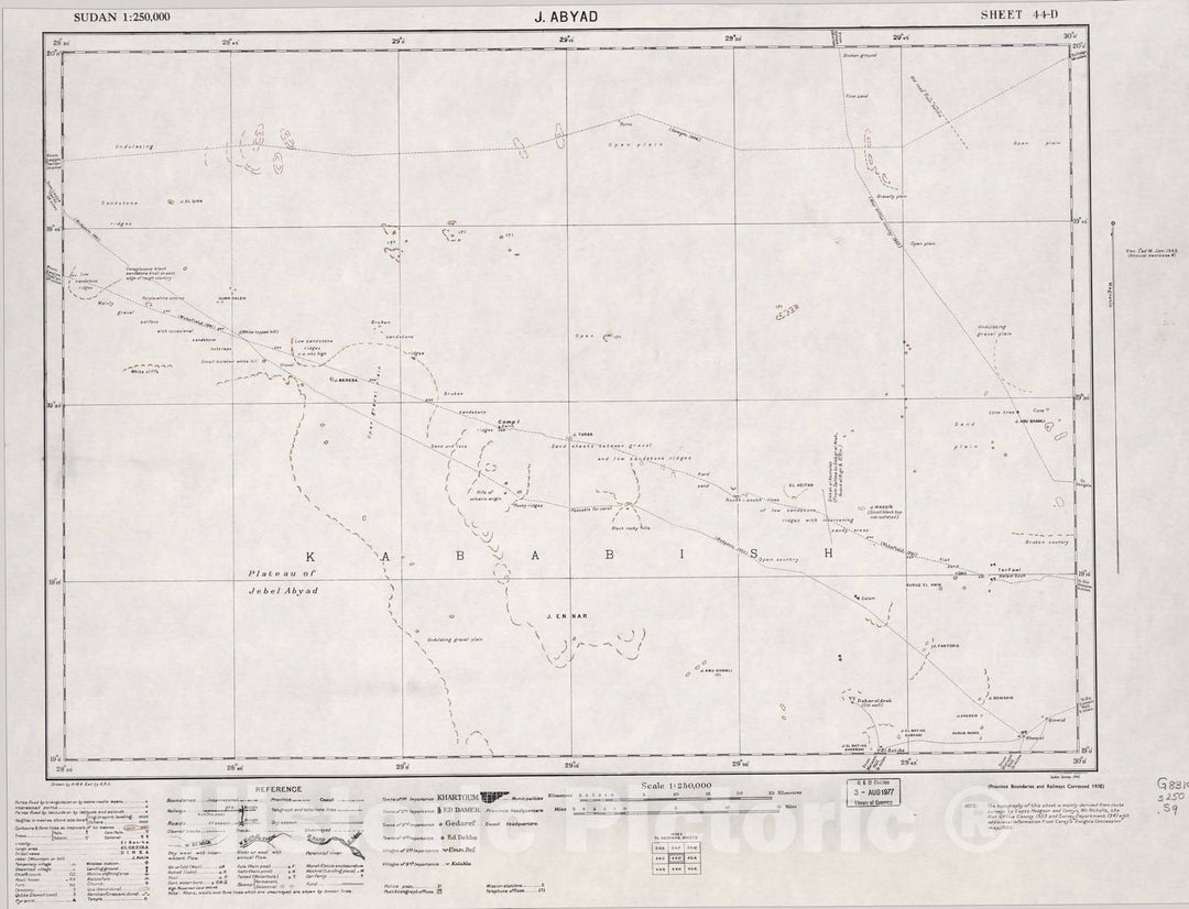 Historic 1909 Map - Sudan 1:250,000 - J. Abyad Sheet 44-D 1942 - Anglo-Egyptian Sudan