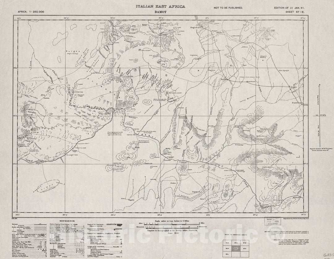 Historic 1909 Map - Sudan 1:250,000 - Damot Sheet 67-E Jan 1941 - Anglo-Egyptian Sudan