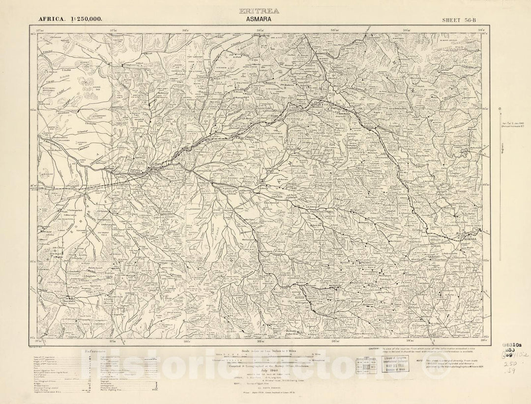 Historic 1909 Map - Sudan 1:250,000 - Asmara Sheet 56-B Jul 1940 - Anglo-Egyptian Sudan