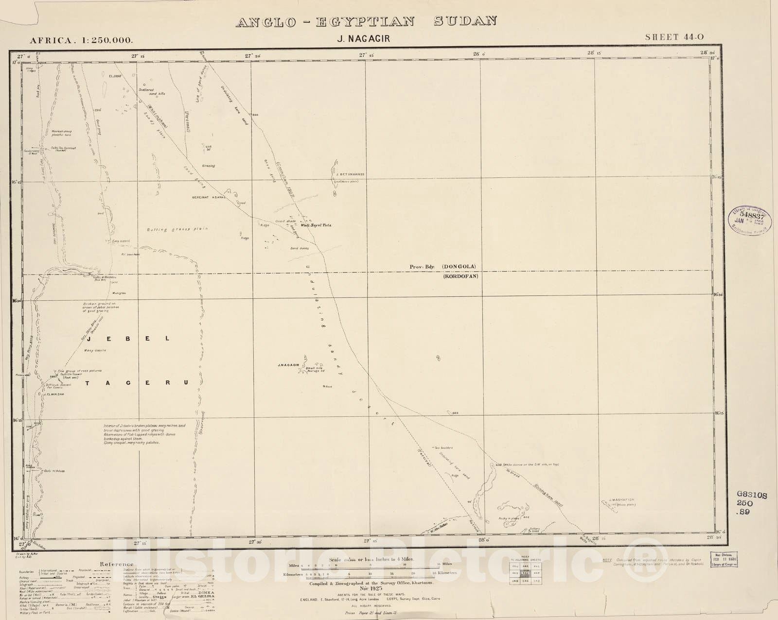 Historic 1909 Map - Sudan 1:250,000 - J. Nagagir Sheet 44-O Nov 1925 - Anglo-Egyptian Sudan