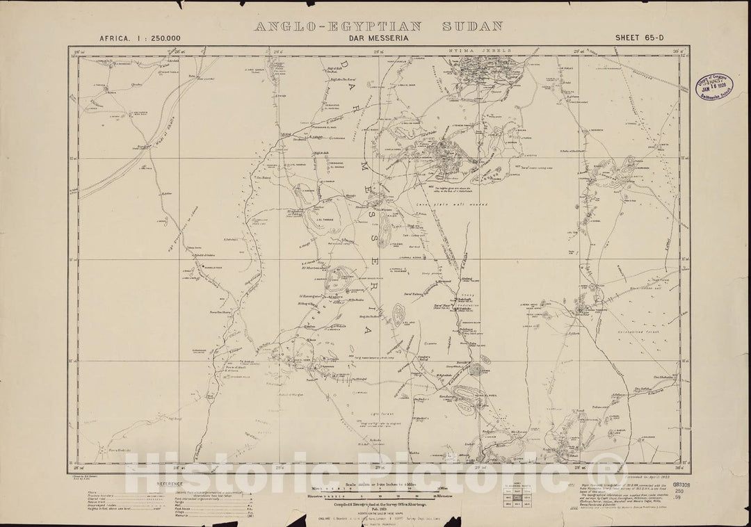 Historic 1909 Map - Sudan 1:250,000 - DAR Messaeria Sheet Feb 1919 - Anglo-Egyptian Sudan