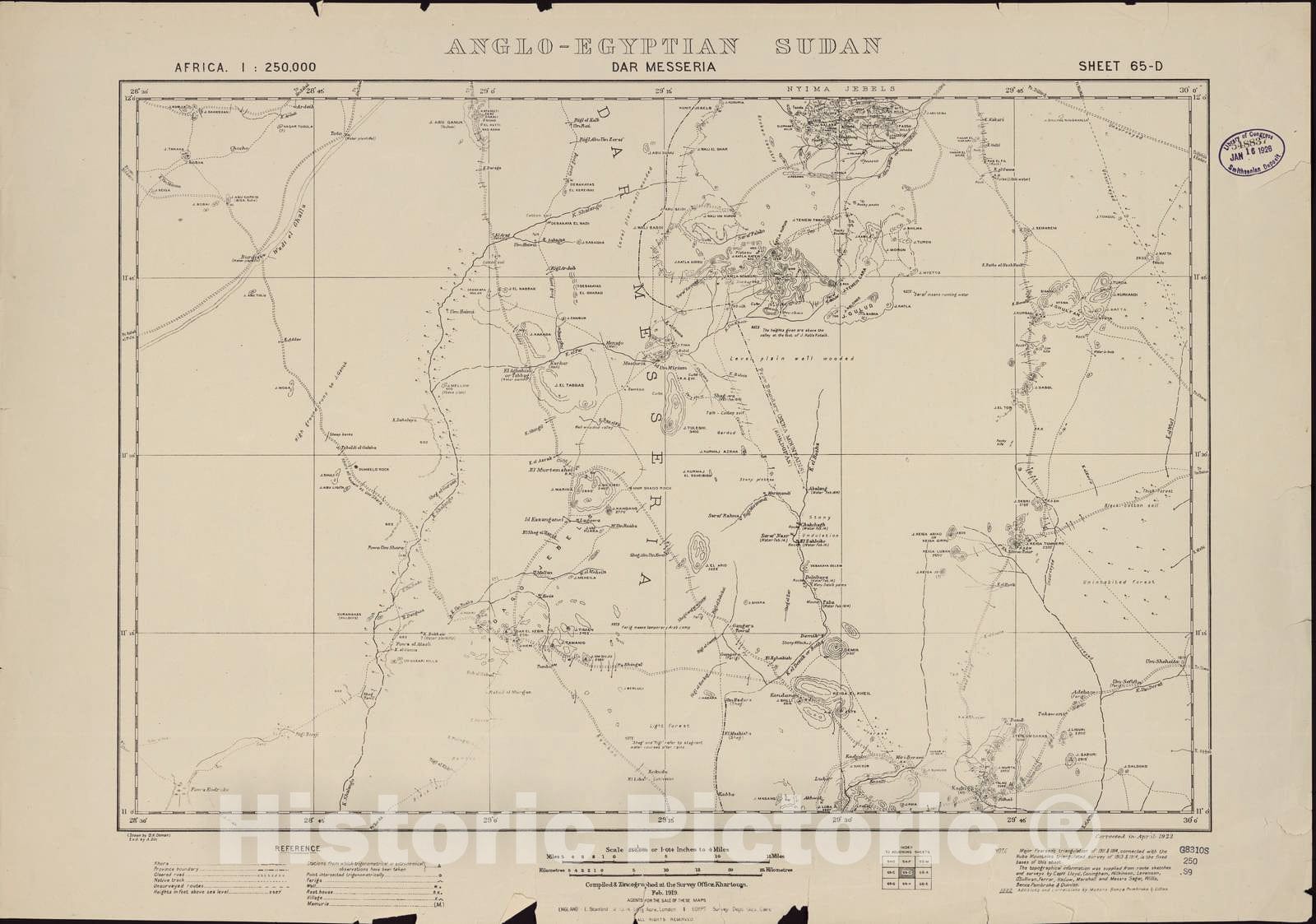 Historic 1909 Map - Sudan 1:250,000 - DAR Messaeria Sheet Feb 1919 - Anglo-Egyptian Sudan