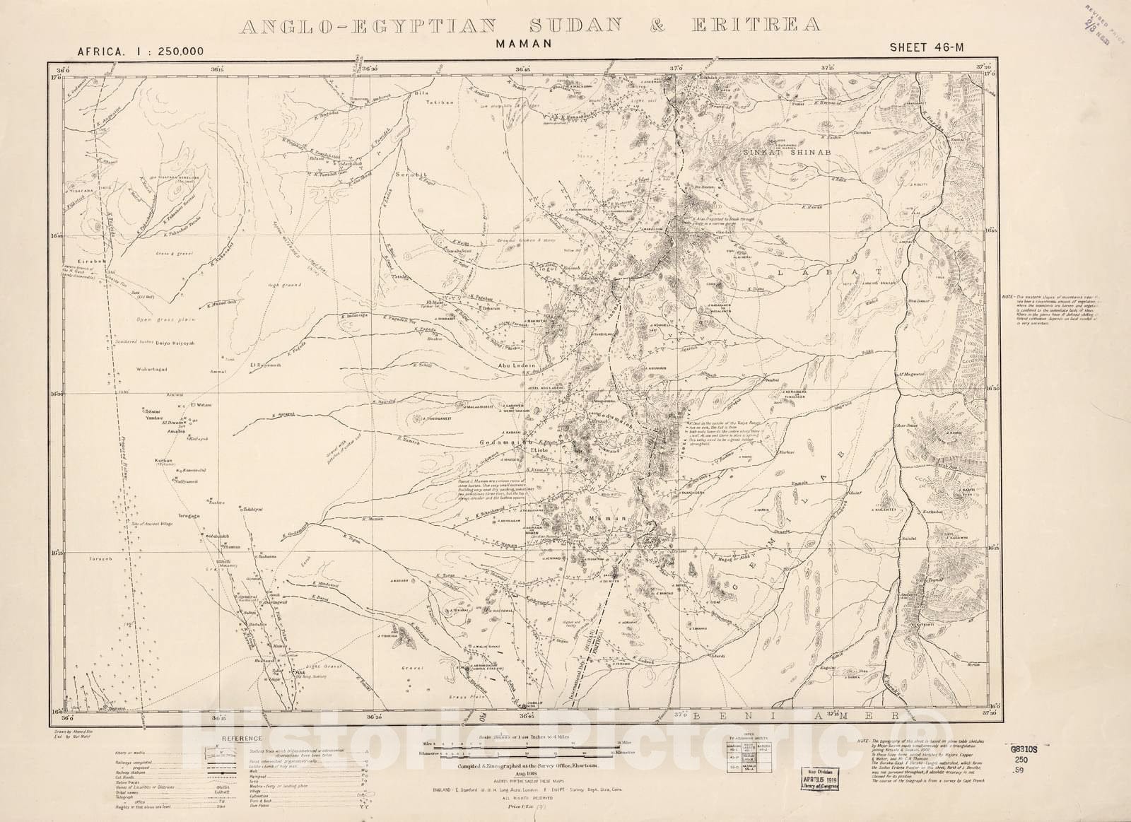 Historic 1909 Map - Sudan 1:250,000 - Maman Sheet 46-M Aug 1918 - Anglo-Egyptian Sudan