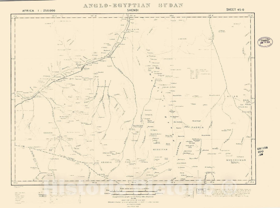 Historic 1909 Map - Sudan 1:250,000 - Shendi Sheet 45-O Oct 1919 - Anglo-Egyptian Sudan