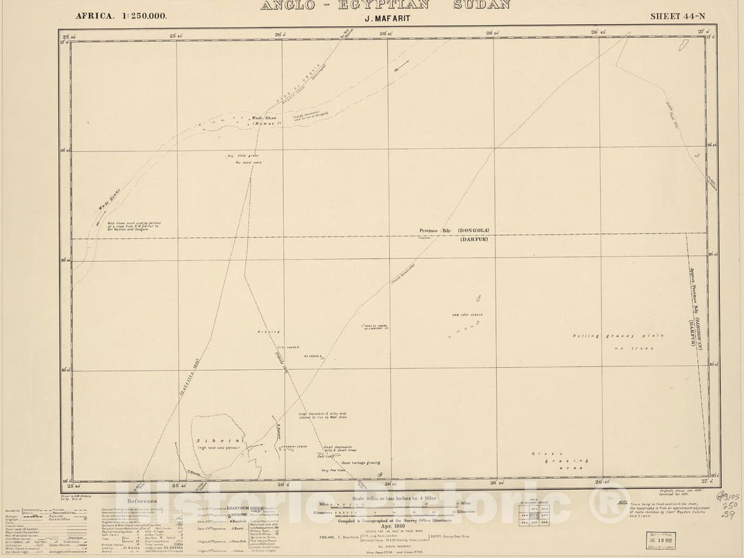 Historic 1909 Map - Sudan 1:250,000 - J. Mafarit Sheet 44-N Apr 1930 - Anglo-Egyptian Sudan