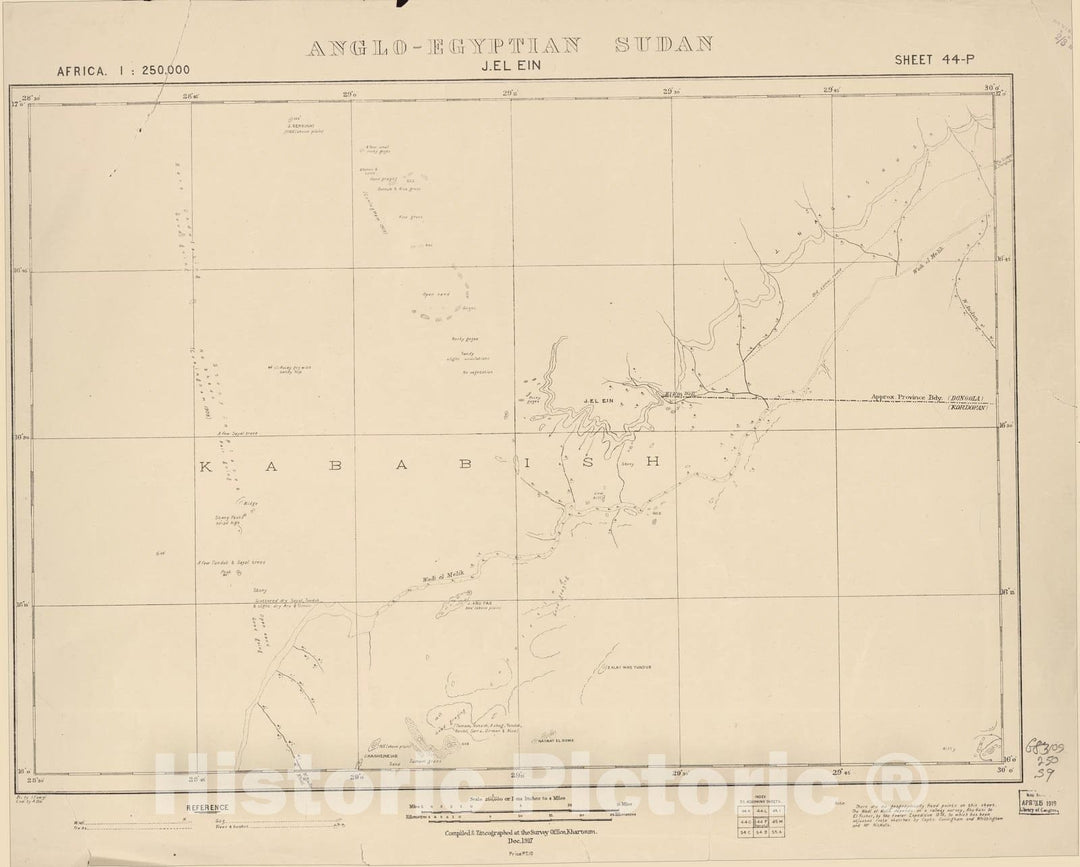 Historic 1909 Map - Sudan 1:250,000 - J. El'ein Sheet 44-P Dec 1917 - Anglo-Egyptian Sudan