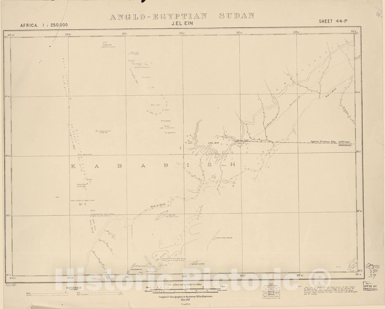 Historic 1909 Map - Sudan 1:250,000 - J. El'ein Sheet 44-P Dec 1917 - Anglo-Egyptian Sudan