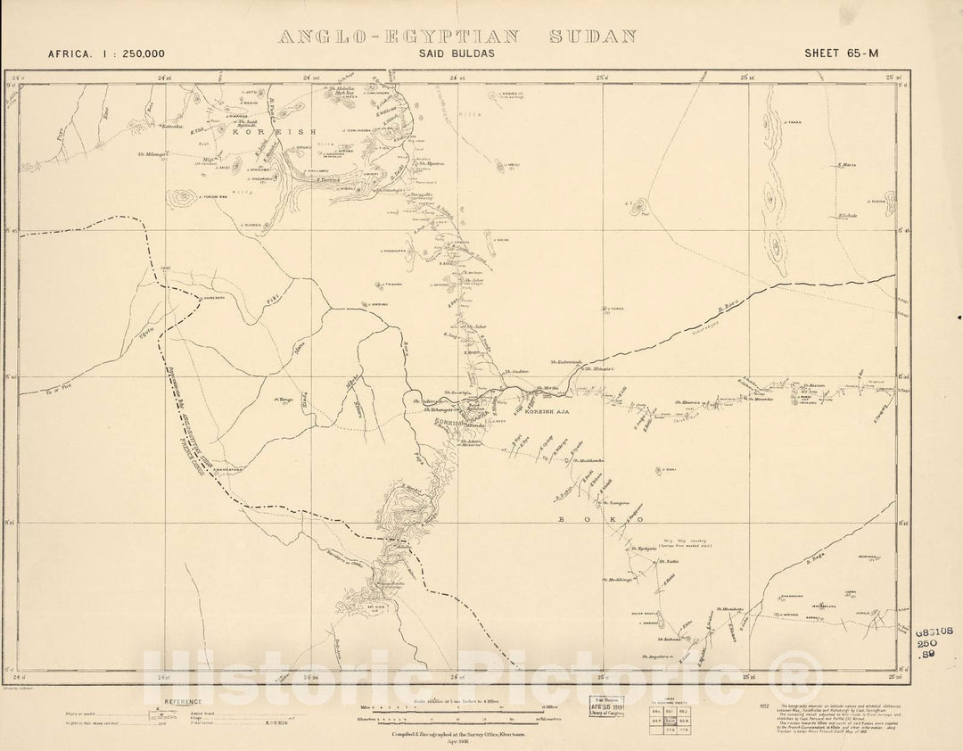 Historic 1909 Map - Sudan 1:250,000 - Said Buldas Sheet 65-M Apr 1916 - Anglo-Egyptian Sudan