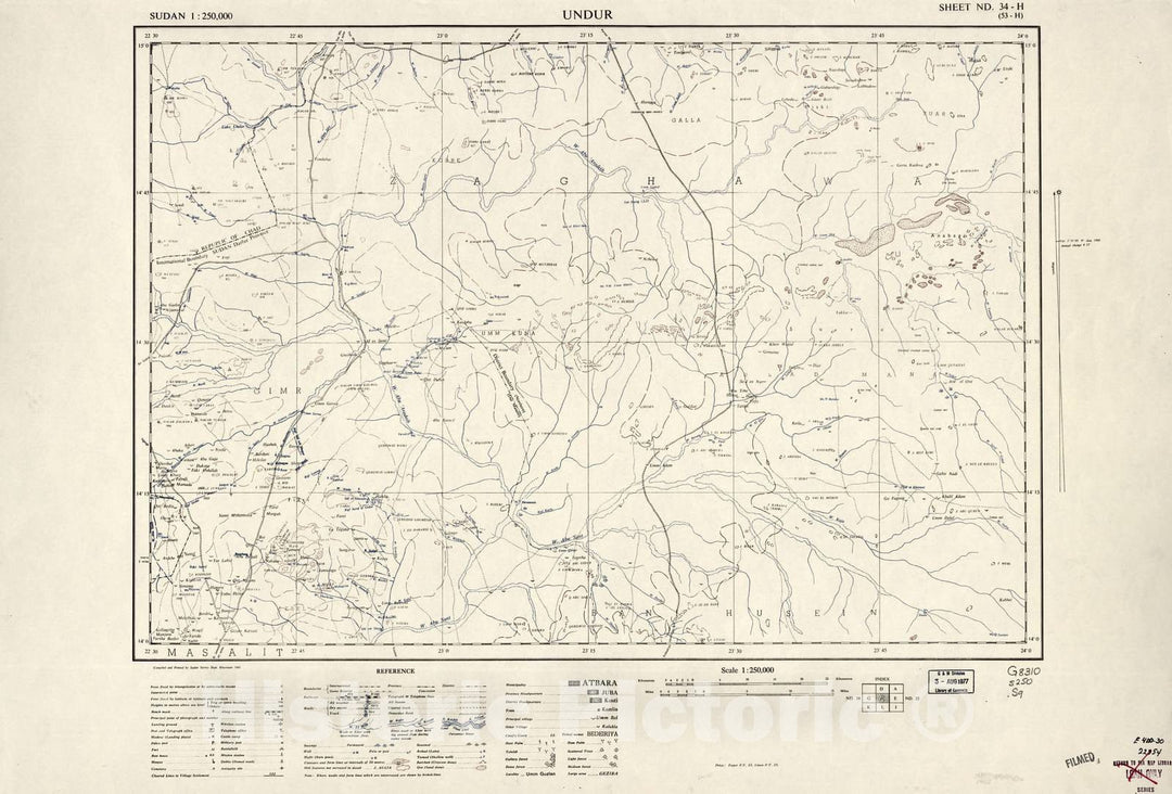 Historic 1909 Map - Sudan 1:250,000 - Undur Sheet ND-34-H (Old Number 53-H) 1960 - Anglo-Egyptian Sudan