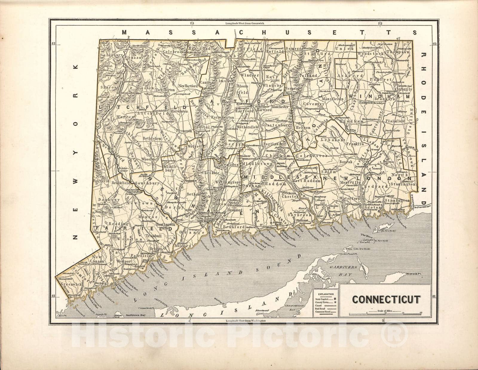 Historic 1842 Map - Morse's North American Atlas. - Connecticut - Morse's cerographic maps