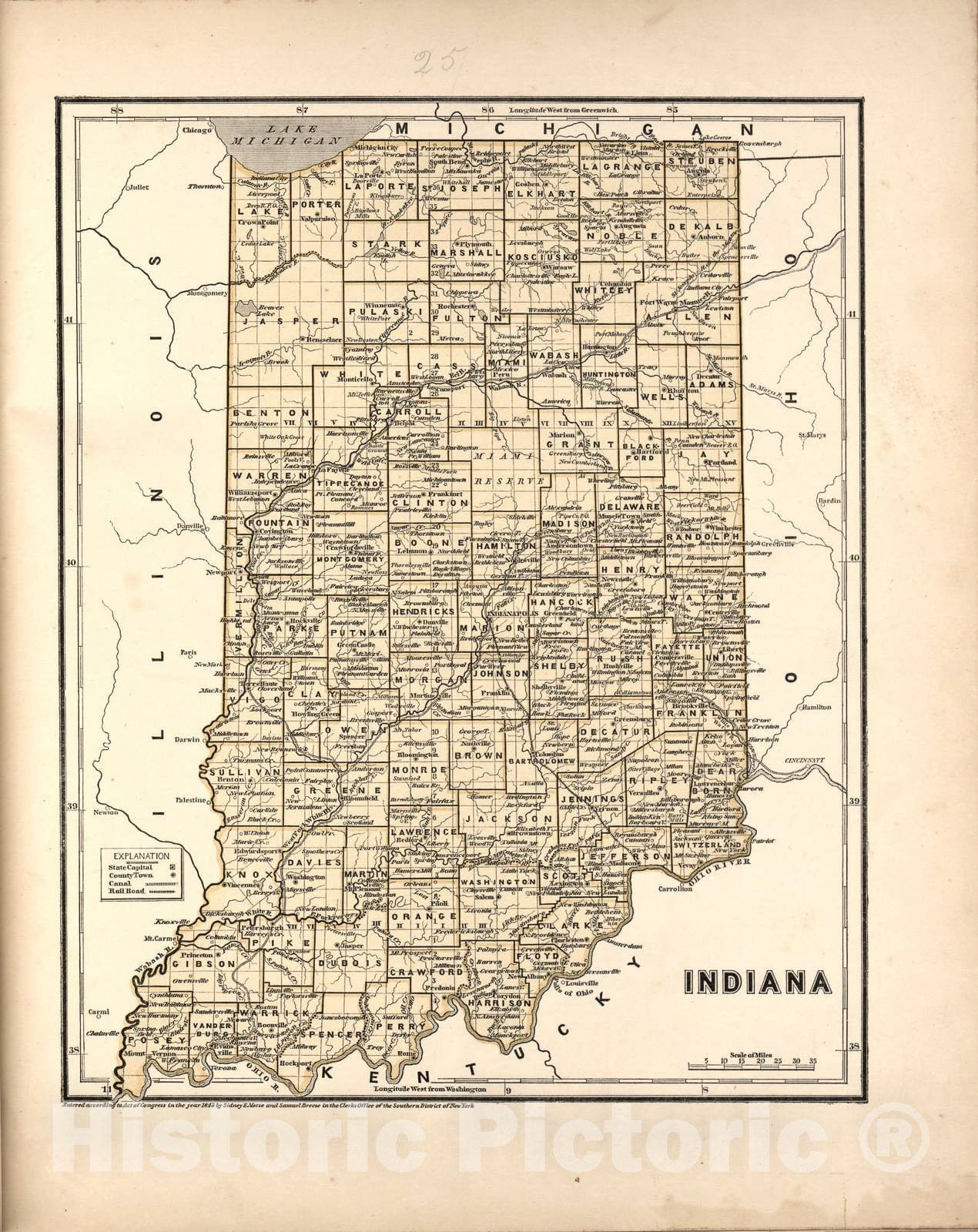 Historic 1842 Map - Morse's North American Atlas. - Indiana - Morse's cerographic maps