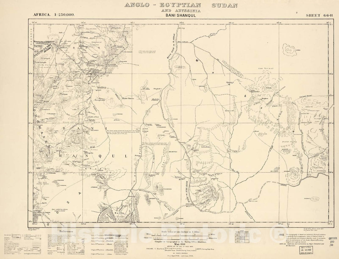 Historic 1909 Map - Sudan 1:250,000 - Bani Shanqul Sheet 66-H Mar 1930 - Anglo-Egyptian Sudan