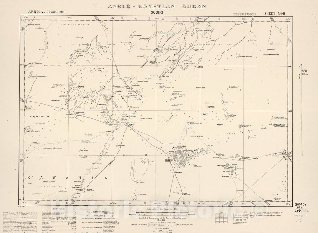 Historic 1909 Map - Sudan 1:250,000 - Sodiri Sheet 54-H Dec 1934 - Anglo-Egyptian Sudan