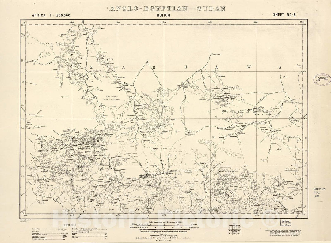 Historic 1909 Map - Sudan 1:250,000 - Kuttum Sheet 54-E Nov 1921 - Anglo-Egyptian Sudan