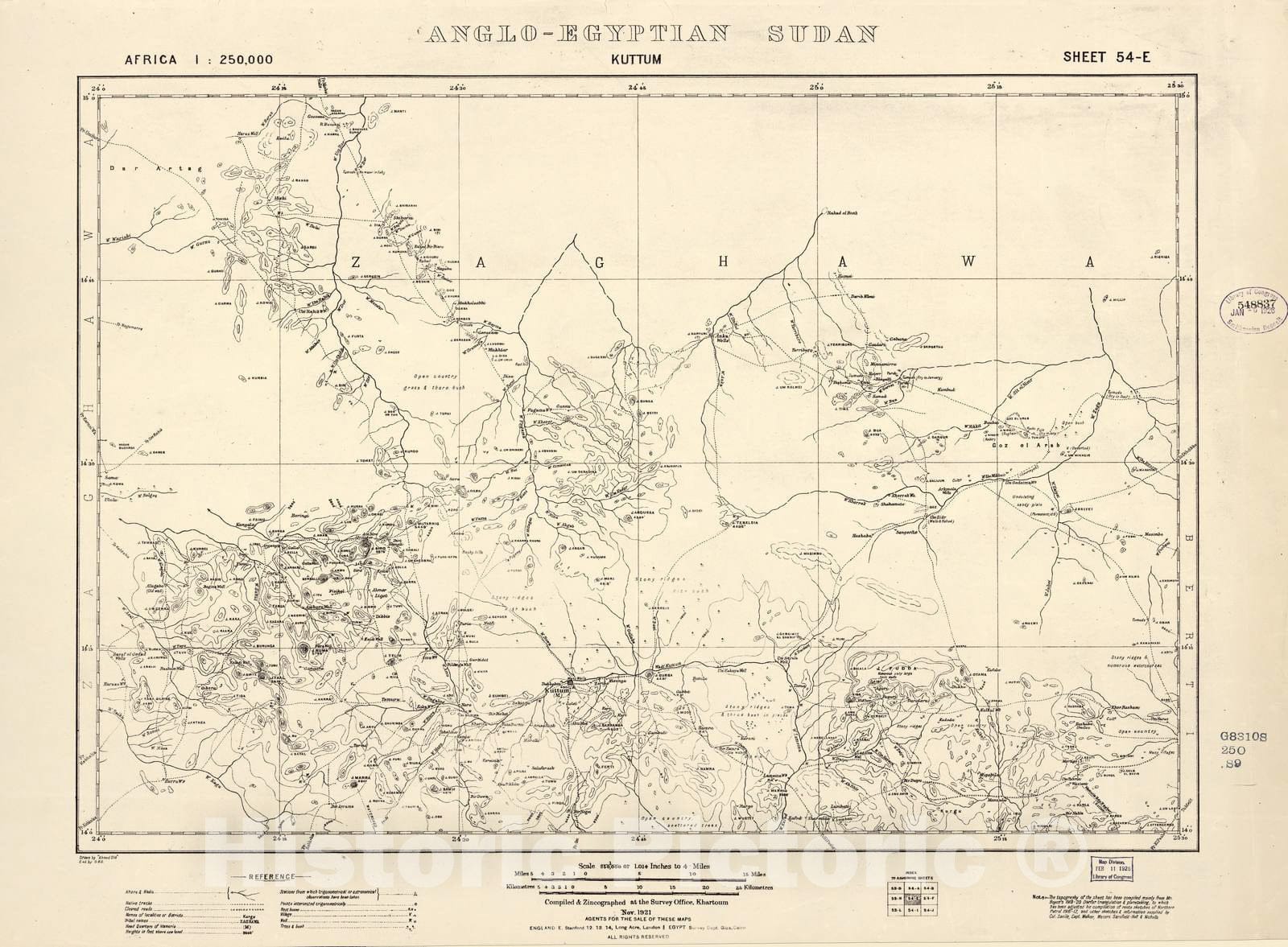 Historic 1909 Map - Sudan 1:250,000 - Kuttum Sheet 54-E Nov 1921 - Anglo-Egyptian Sudan