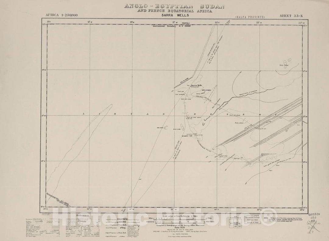 Historic 1909 Map - Sudan 1:250,000 - Sarra Wells Sheet 33-K June 1928 - Anglo-Egyptian Sudan