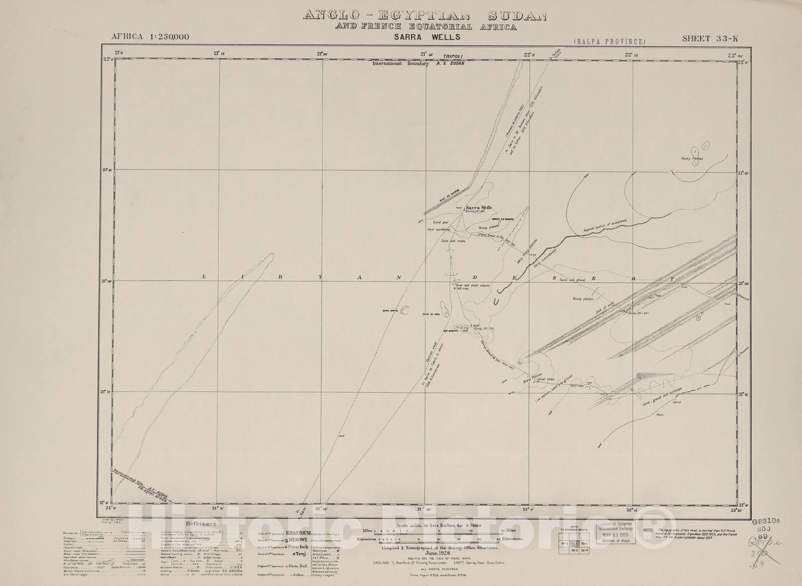 Historic 1909 Map - Sudan 1:250,000 - Sarra Wells Sheet 33-K June 1928 - Anglo-Egyptian Sudan