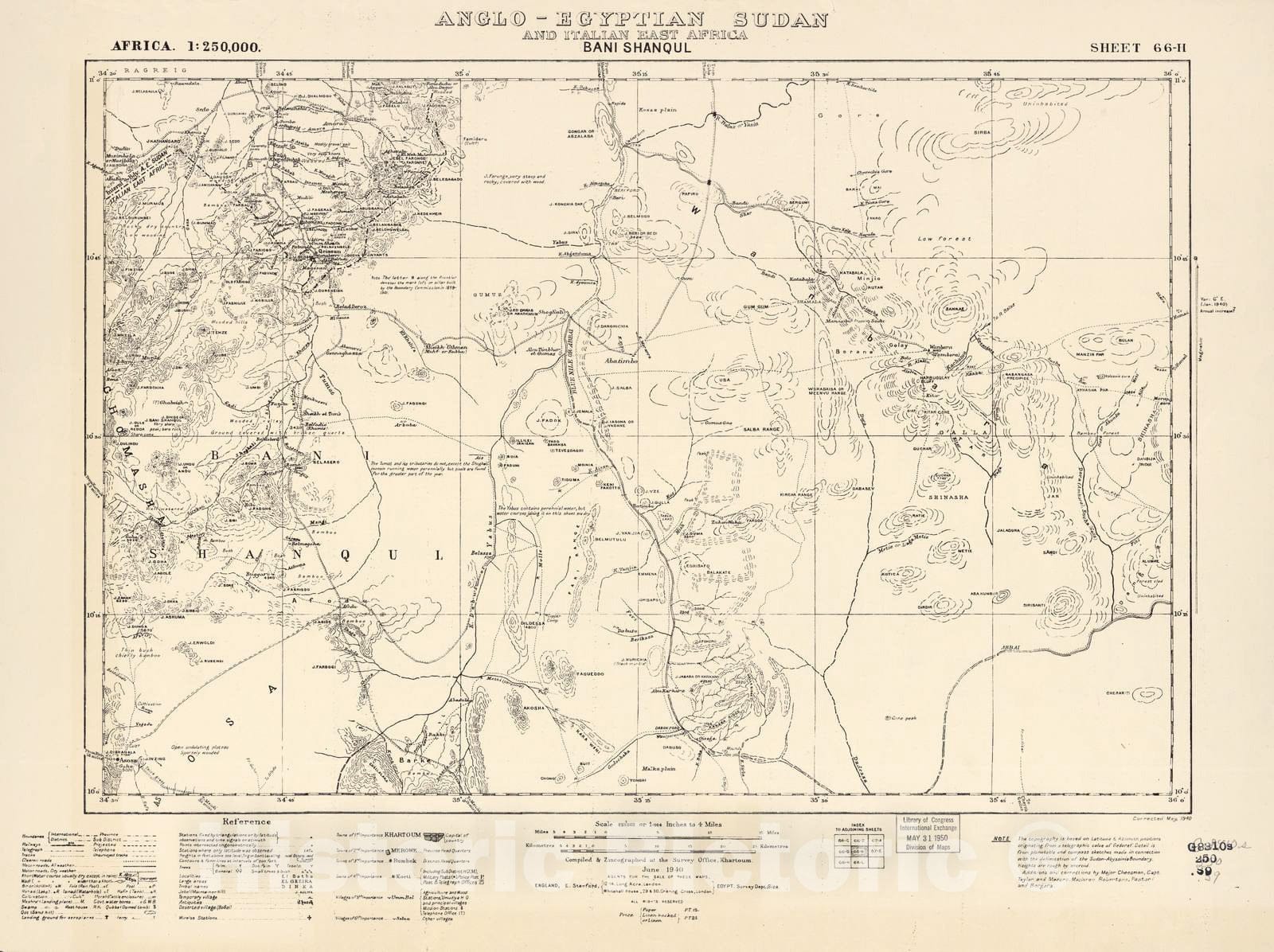 Historic 1909 Map - Sudan 1:250,000 - Bani Shanqul Sheet 66-H Jun 1940 - Anglo-Egyptian Sudan