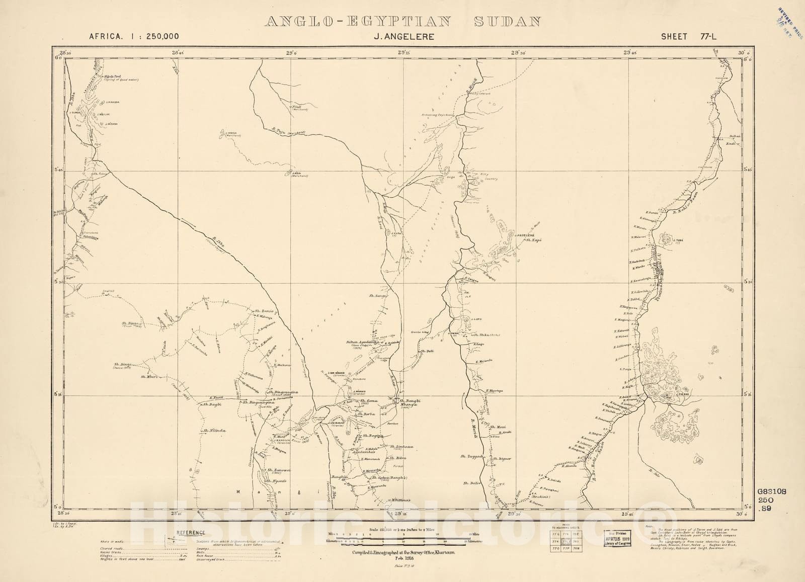 Historic 1909 Map - Sudan 1:250,000 - J. Angelere Sheet 77-L Feb 1918 - Anglo-Egyptian Sudan