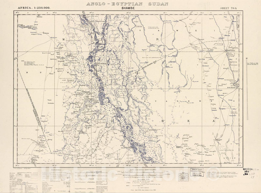 Historic 1909 Map - Sudan 1:250,000 - Shambe Sheet 78-A Dec 1938 - Anglo-Egyptian Sudan