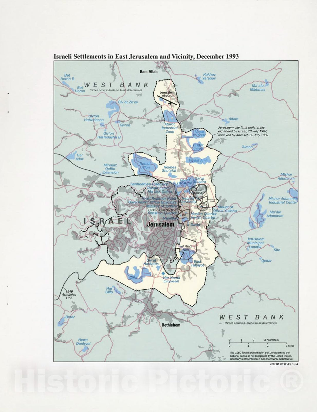 Historic 1994 Map - The Gaza Strip & West Bank : a map Folio - Israeli Settlements in East Jerusalem, December 1993 - Gaza Strip and West Bank