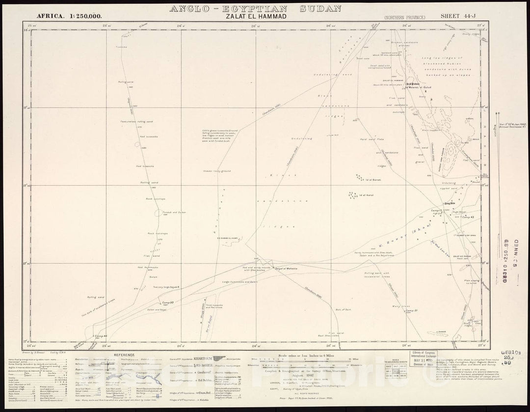 Historic 1909 Map - Sudan 1:250,000 - Zalat El Hammad Sheet 44-J Aug 1942 - Anglo-Egyptian Sudan