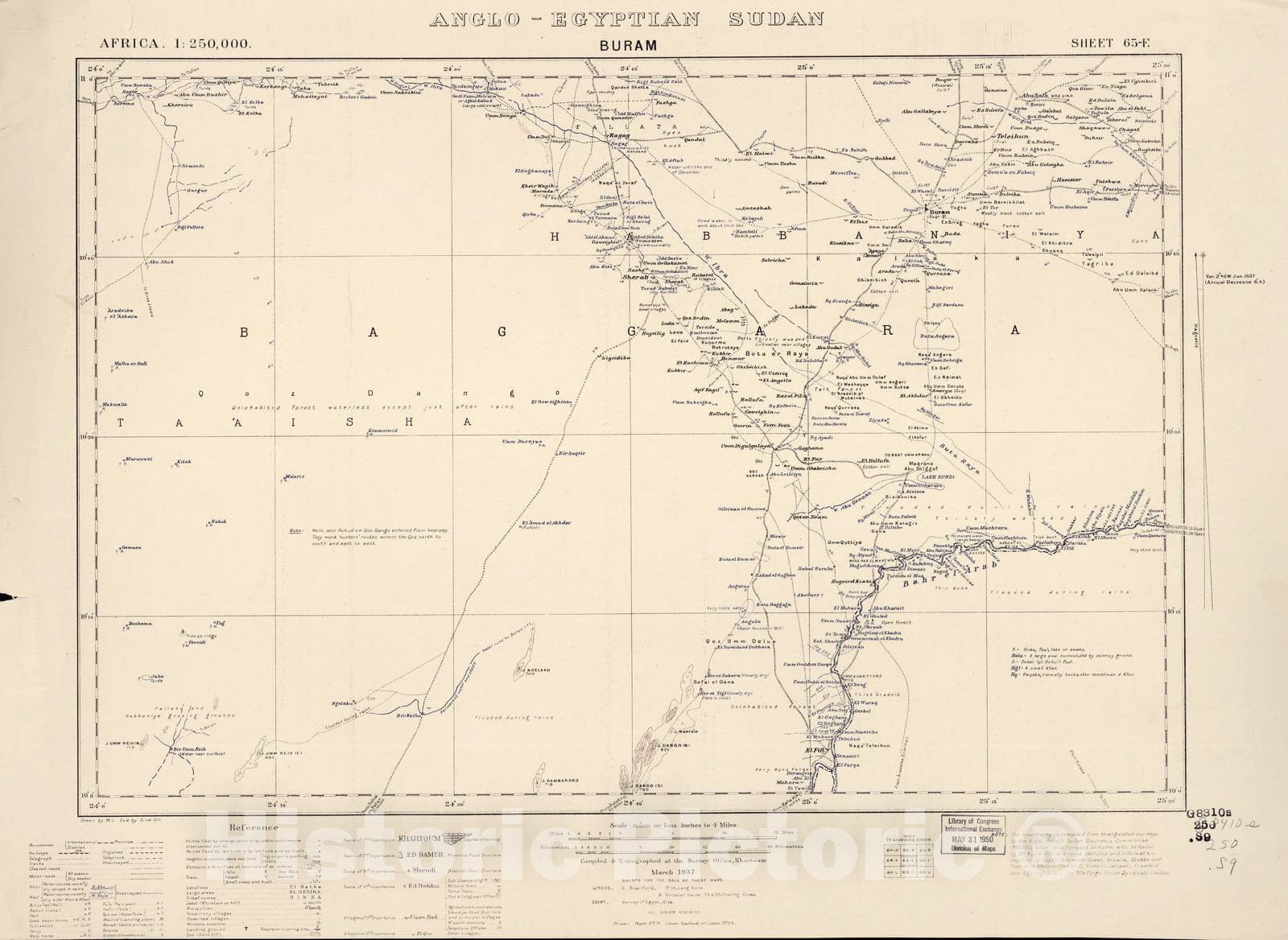 Historic 1909 Map - Sudan 1:250,000 - Buram Sheet 65-E Mar 1937 - Anglo-Egyptian Sudan