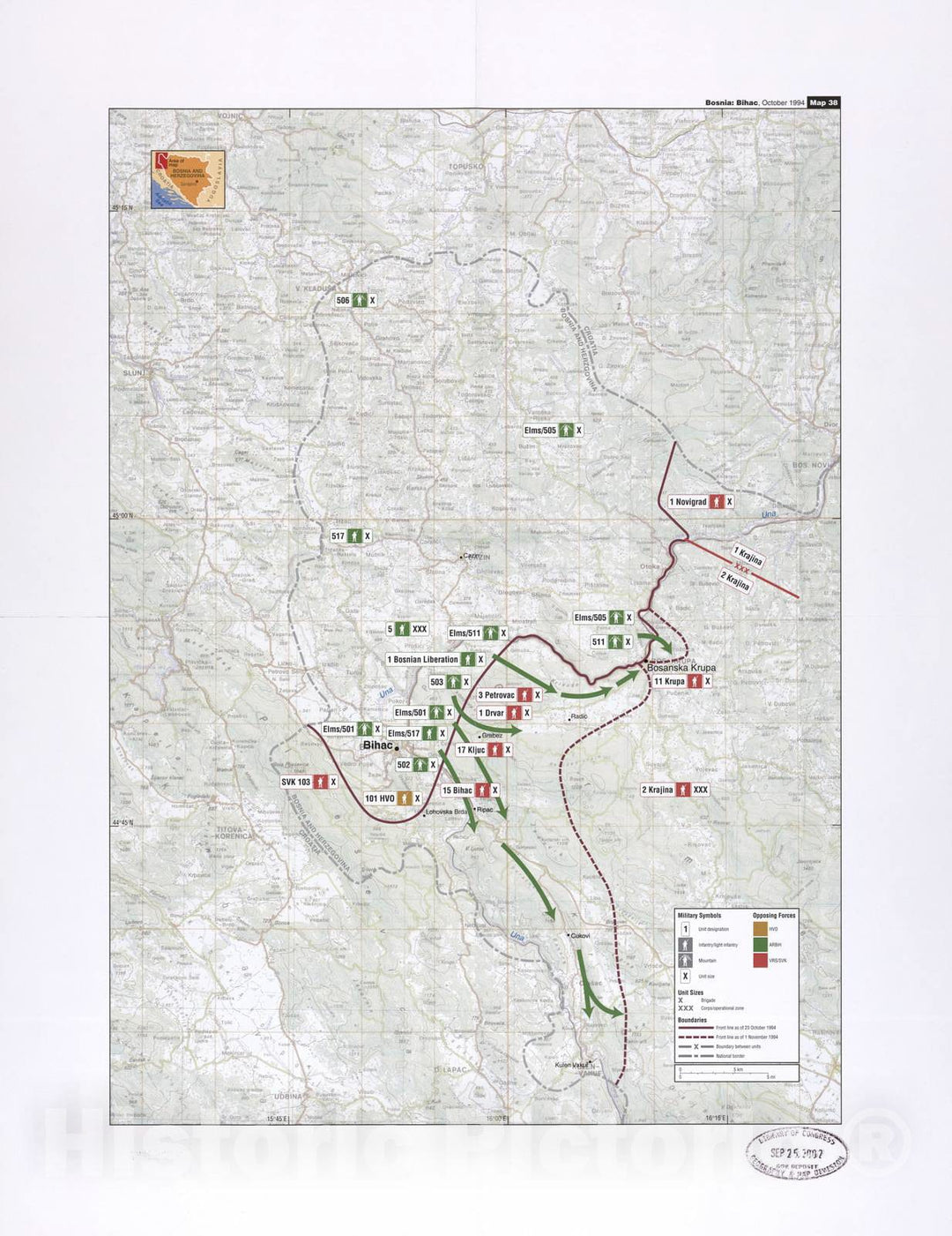 Historic 2002 Map - Balkan battlegrounds - Bosnia: Bihac, October 1994