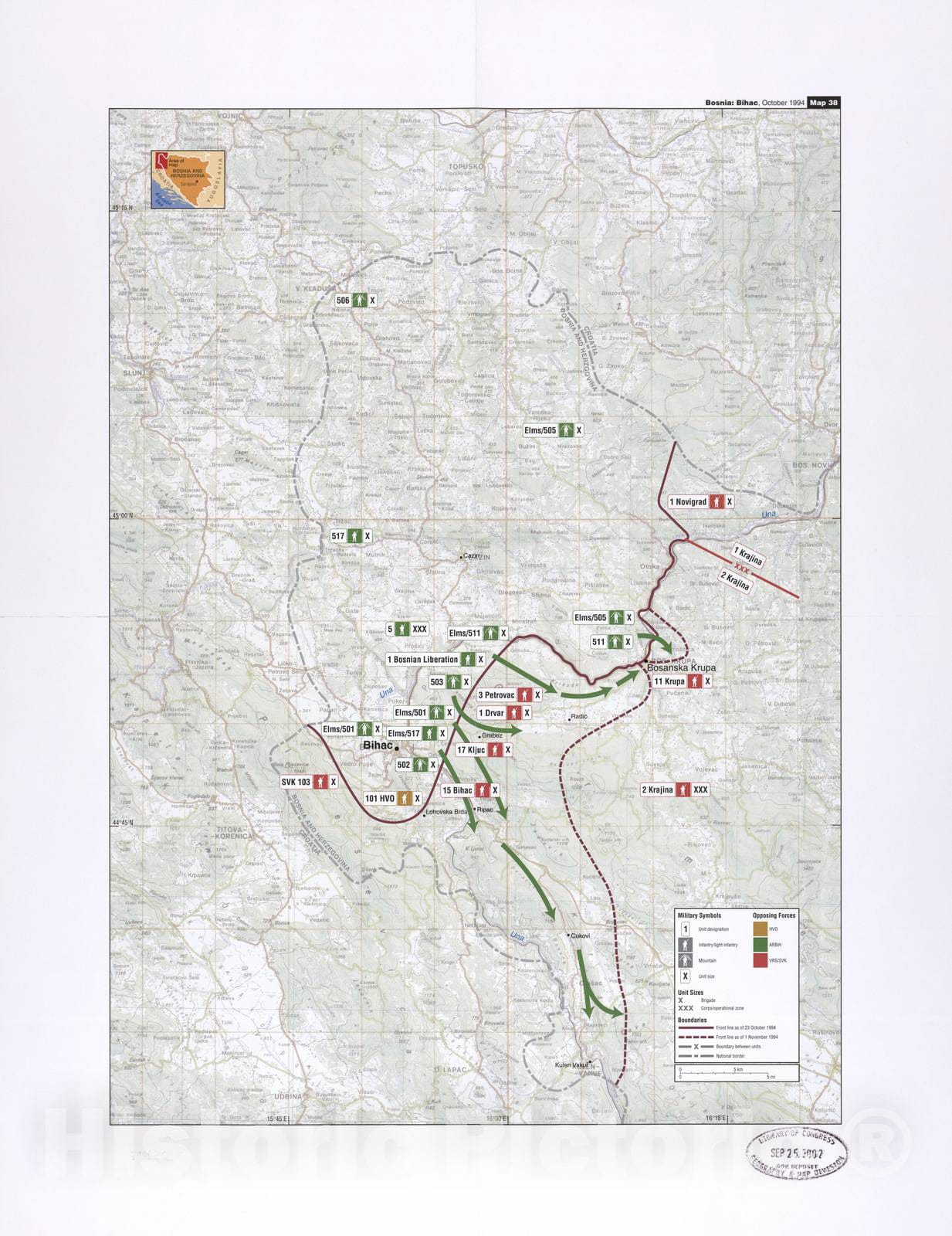 Historic 2002 Map - Balkan battlegrounds - Bosnia: Bihac, October 1994