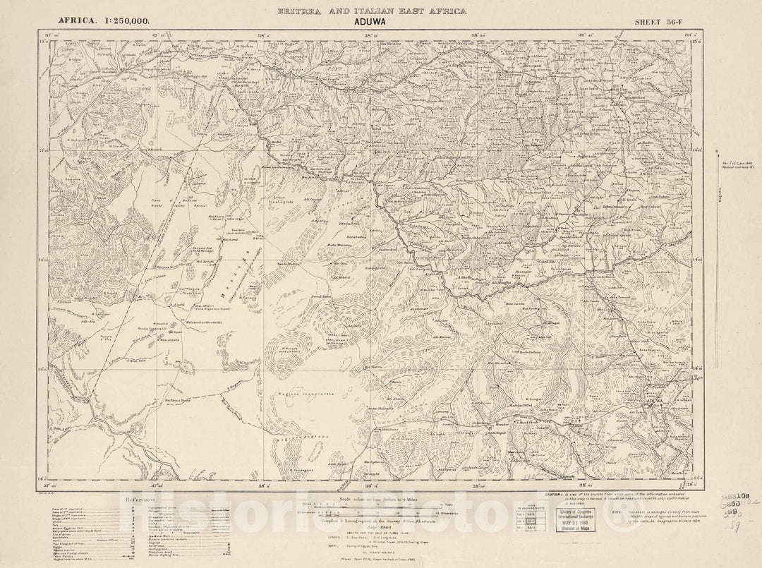 Historic 1909 Map - Sudan 1:250,000 - Aduwa Sheet 56-F Jul 1940 - Anglo-Egyptian Sudan