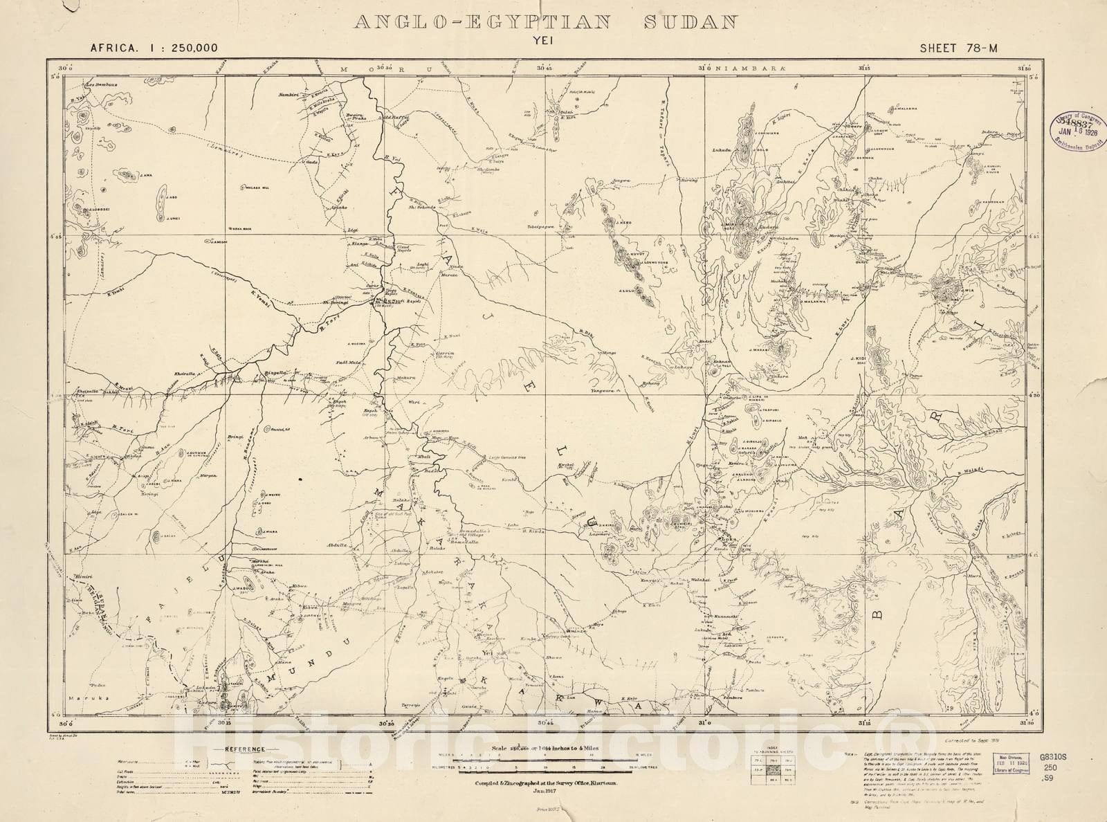 Historic 1909 Map - Sudan 1:250,000 - Yei Sheet 78-M Sep 1919 - Anglo-Egyptian Sudan