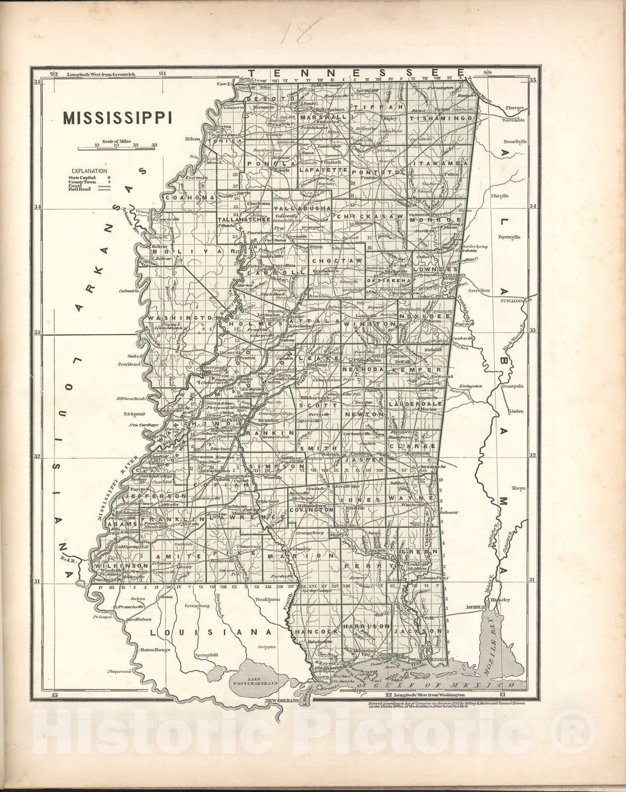 Historic 1842 Map - Morse's North American Atlas. - Mississippi - Morse's cerographic maps