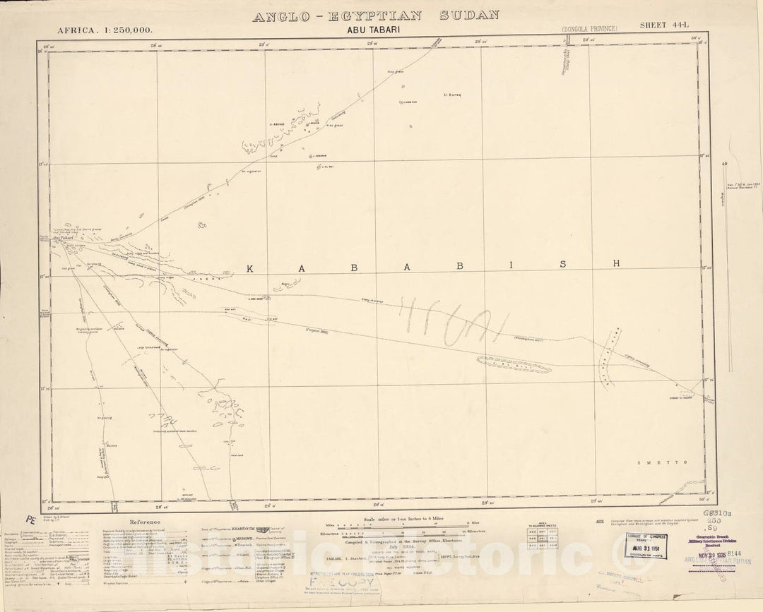 Historic 1909 Map - Sudan 1:250,000 - Abu Tabari Sheet 44-L Jul 1934 - Anglo-Egyptian Sudan