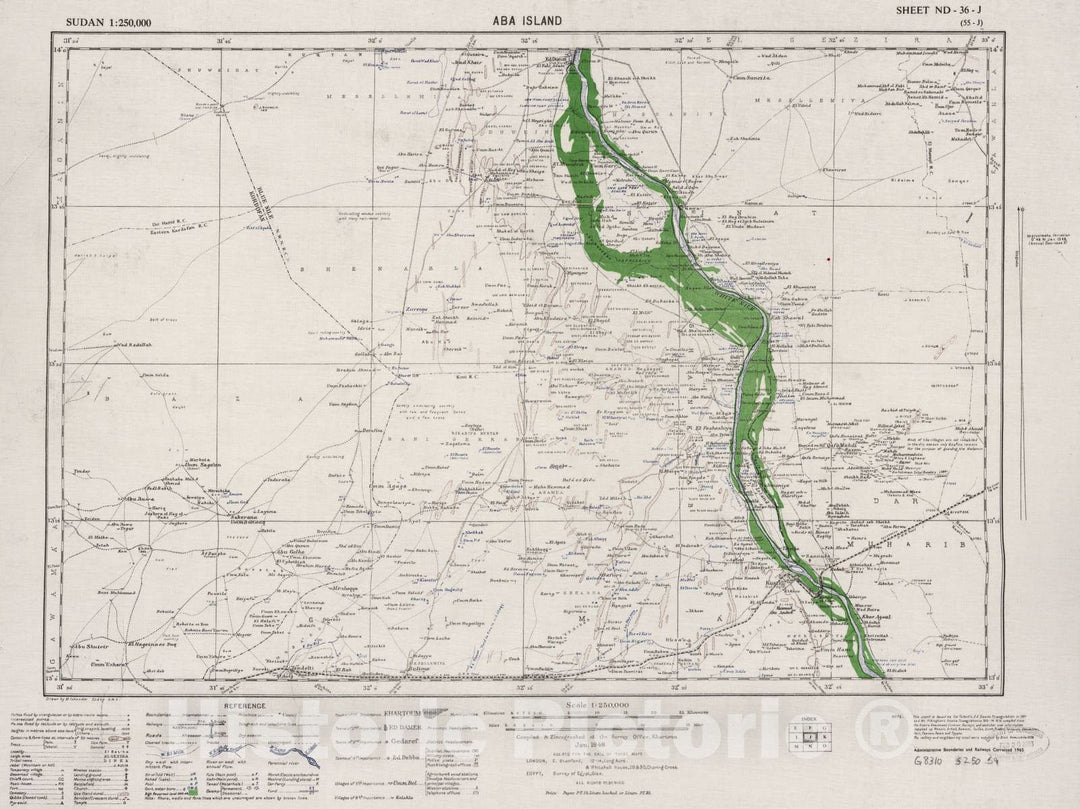 Historic 1909 Map - Sudan 1:250,000 - Aba Island Sheet ND-36-J (Old Number 55-J) Jan 1948 - Anglo-Egyptian Sudan