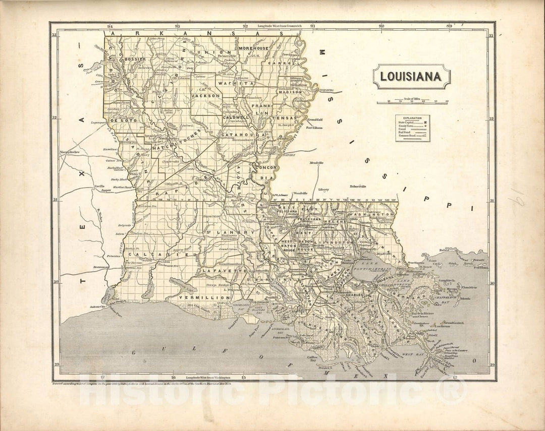 Historic 1842 Map - Morse's North American Atlas. - Louisiana - Morse's cerographic maps