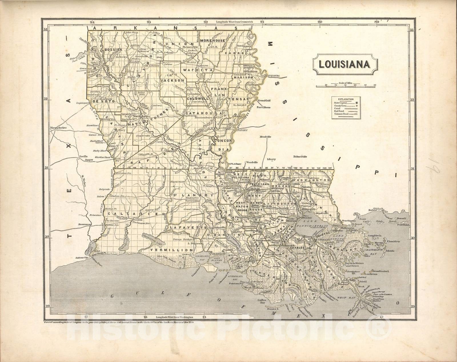 Historic 1842 Map - Morse's North American Atlas. - Louisiana - Morse's cerographic maps