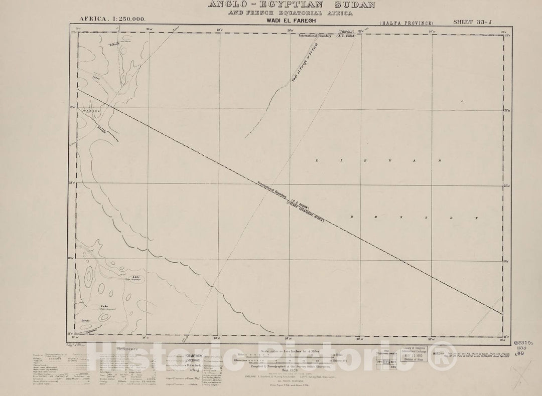 Historic 1909 Map - Sudan 1:250,000 - Wadi El Faregh Sheet 33-J Sept 1928 - Anglo-Egyptian Sudan