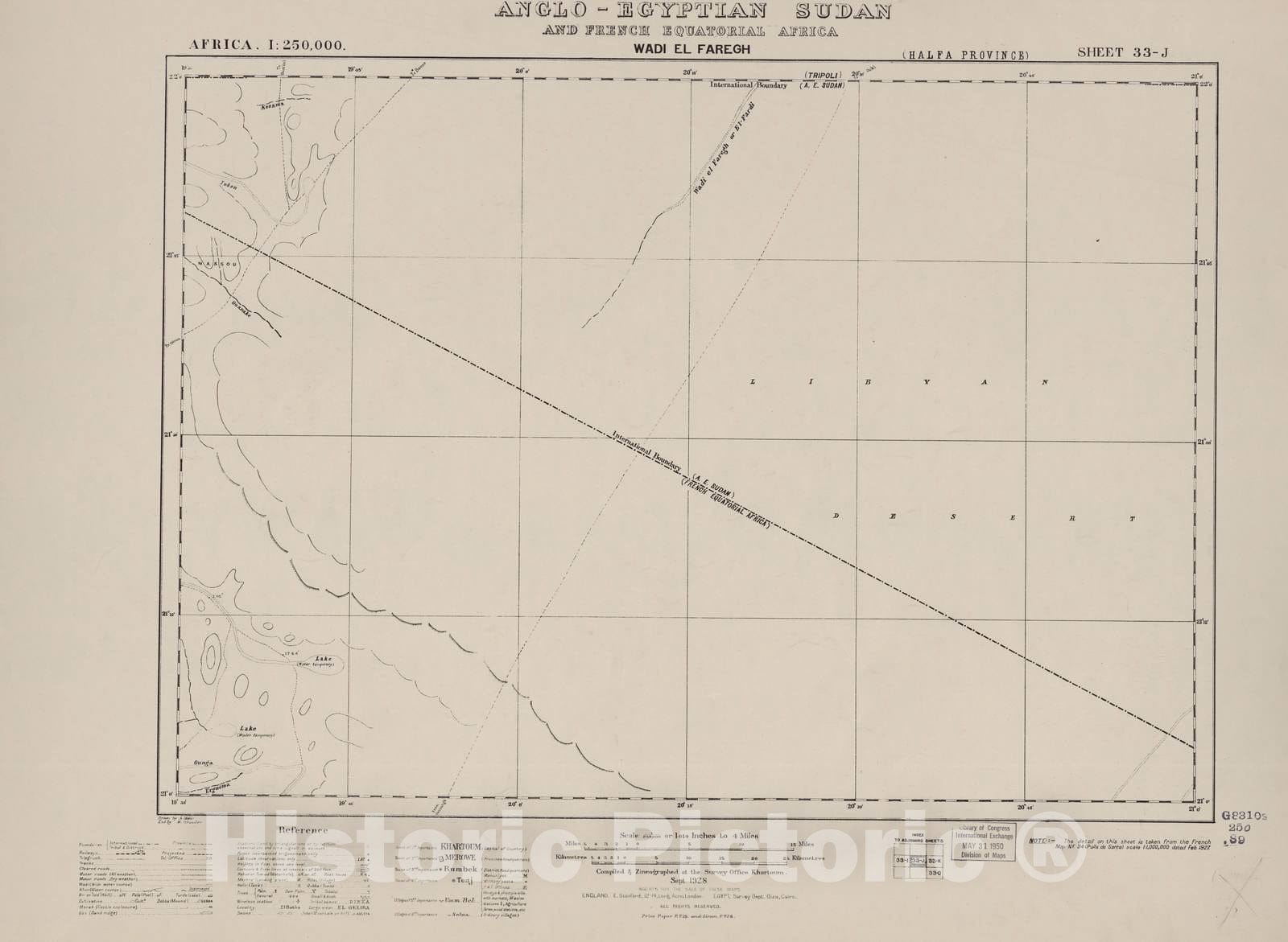 Historic 1909 Map - Sudan 1:250,000 - Wadi El Faregh Sheet 33-J Sept 1928 - Anglo-Egyptian Sudan