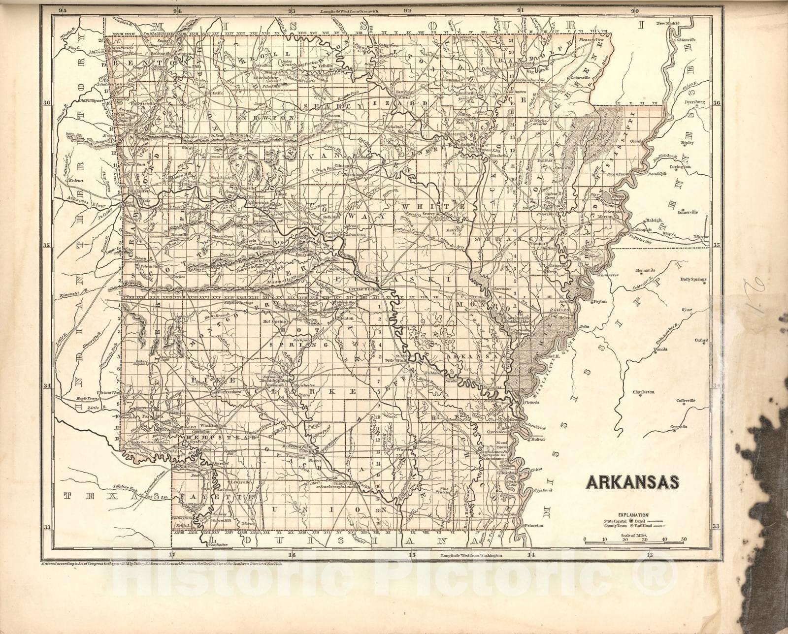 Historic 1842 Map - Morse's North American Atlas. - Arkansas - Morse's cerographic maps