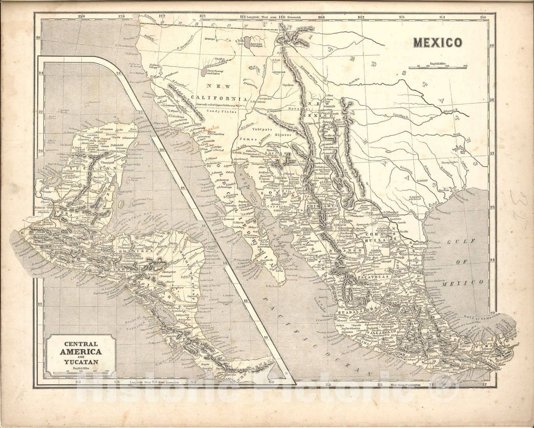 Historic 1842 Map - Morse's North American Atlas. - Mexico and Inset Map of Central America and Yucatan - Morse's cerographic maps